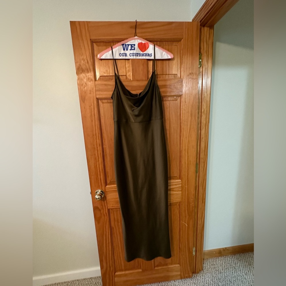 Olive green wedding guest dress